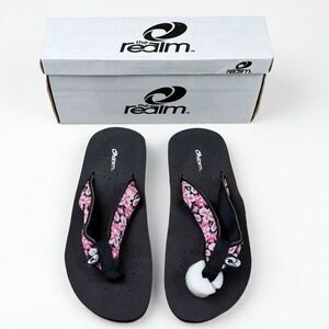 The Realm Fusion Womens Flip Flop Sandals Black Pink Fuschia 62362 Size 7 NEW